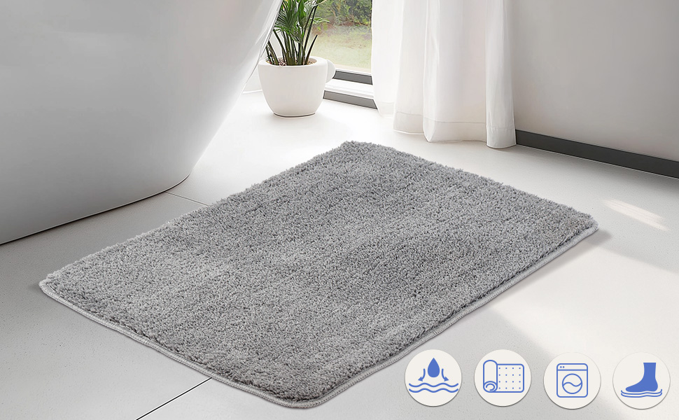 Набір килимків для ванної кімнати VOUNOT 2 шт. (60x90 см) – антиковзаючі, з мікрофібри, швидковисихаючі, сірого кольору