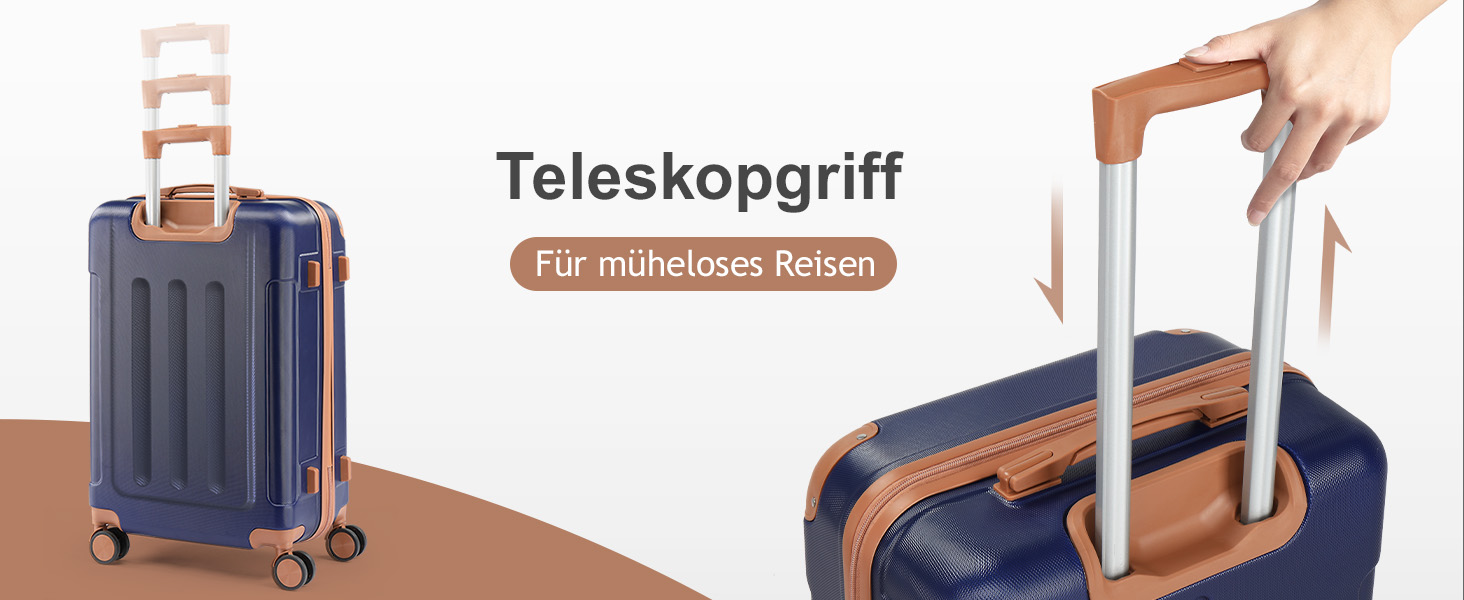 Набір валіз LEADZM 4 шт. з жорстким корпусом, ABS, з колесами, великий, набір валіз з жорстким корпусом, валізи та ролери з косметичкою (темно-синій/коричневий, набір валіз 4 шт. (смужки))