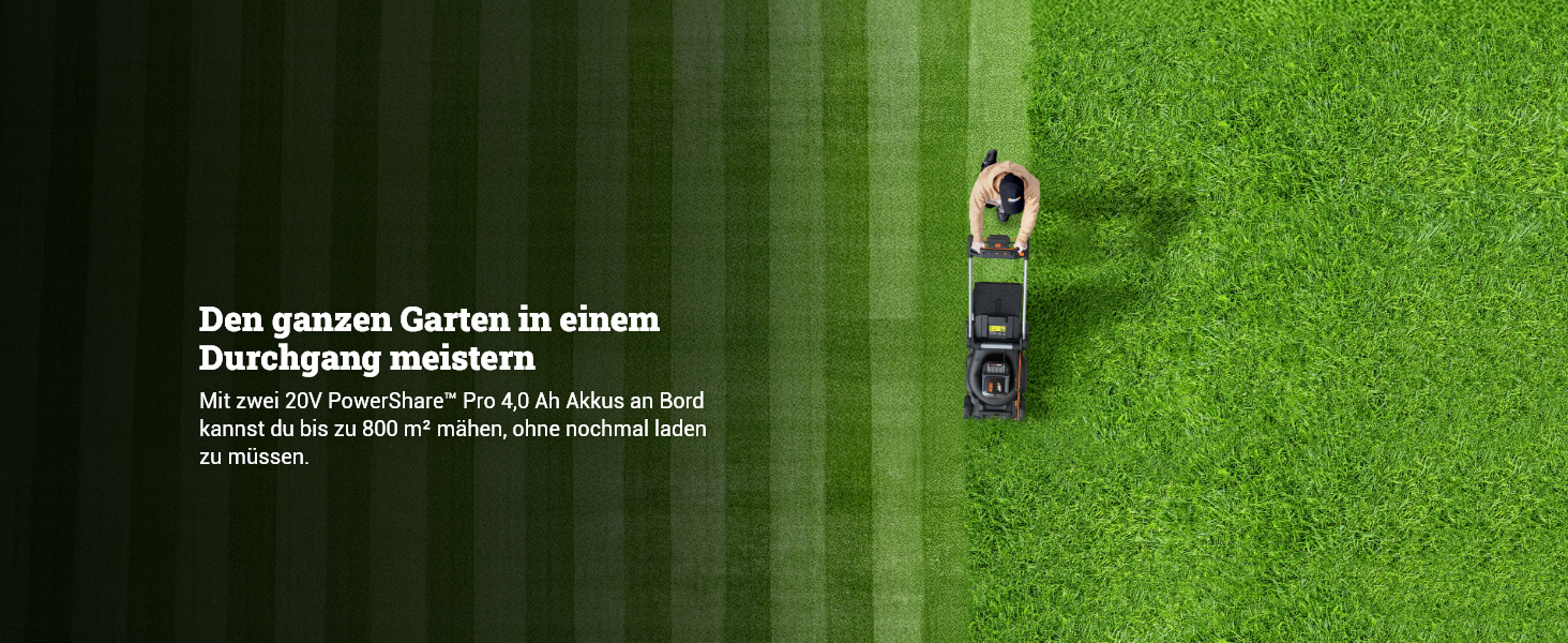 Акумуляторний газонокосарка WORX WG749E 40V PowerShare з приводним колесом, безщітковий двигун, ширина зрізу 46 см, 7 положень висоти зрізу, чорний колір, акумулятор та зарядний пристрій в комплекті