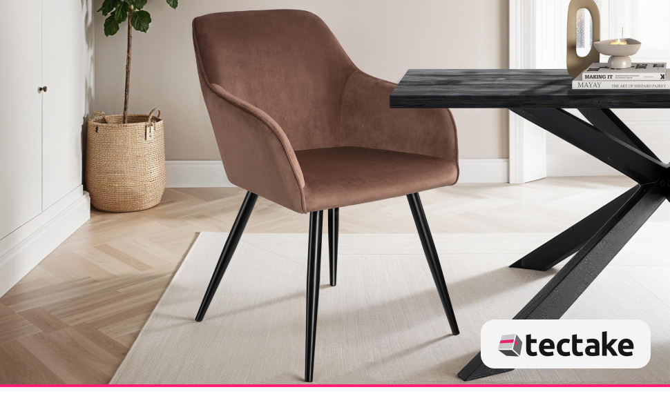 Тумба Teka з м'яким сидінням з велюру, крісло для вітальні, оббитий офісний стілець з чорними металевими ніжками, стілець для туалетного столика - коричневий/чорний (1 шт.)