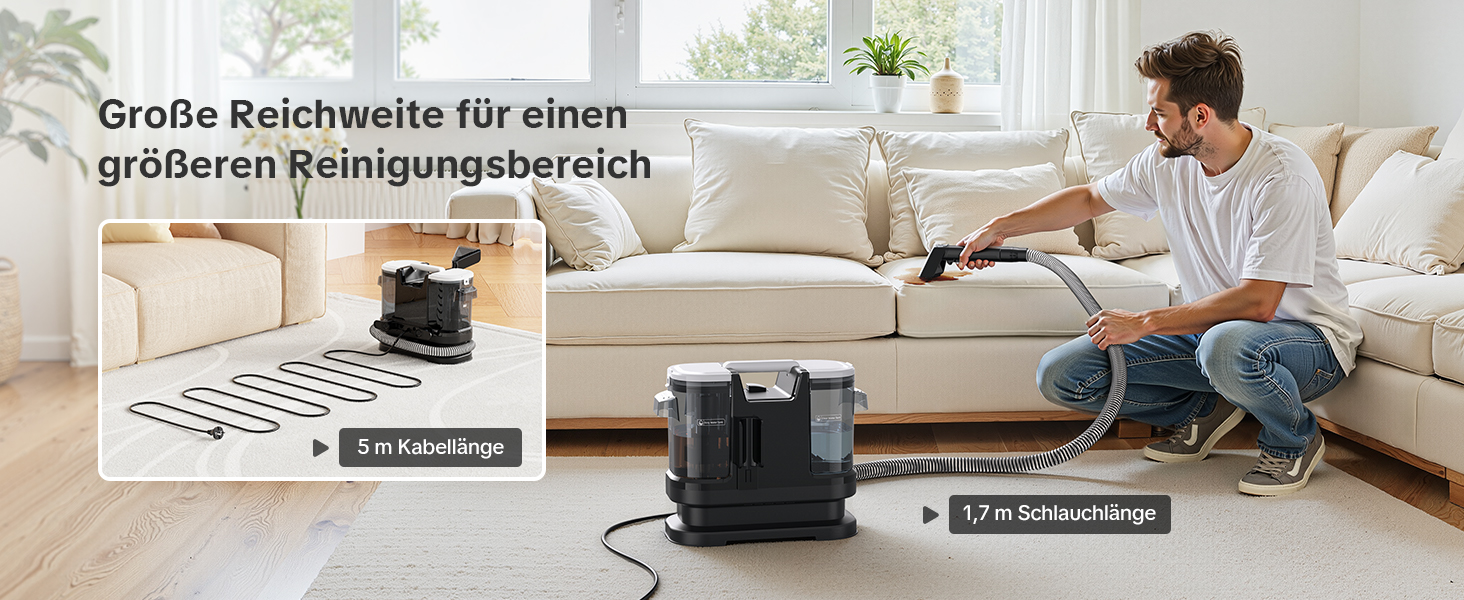 Низькошумовий волого-пилосос 450W для чищення килимів, меблів та авто. Потужність всмоктування 13500Pa, великий бак та довгий кабель. Ідеально для килимів, диванів, меблів, сходин, авто та передпосів. Білий (чорно-білий)