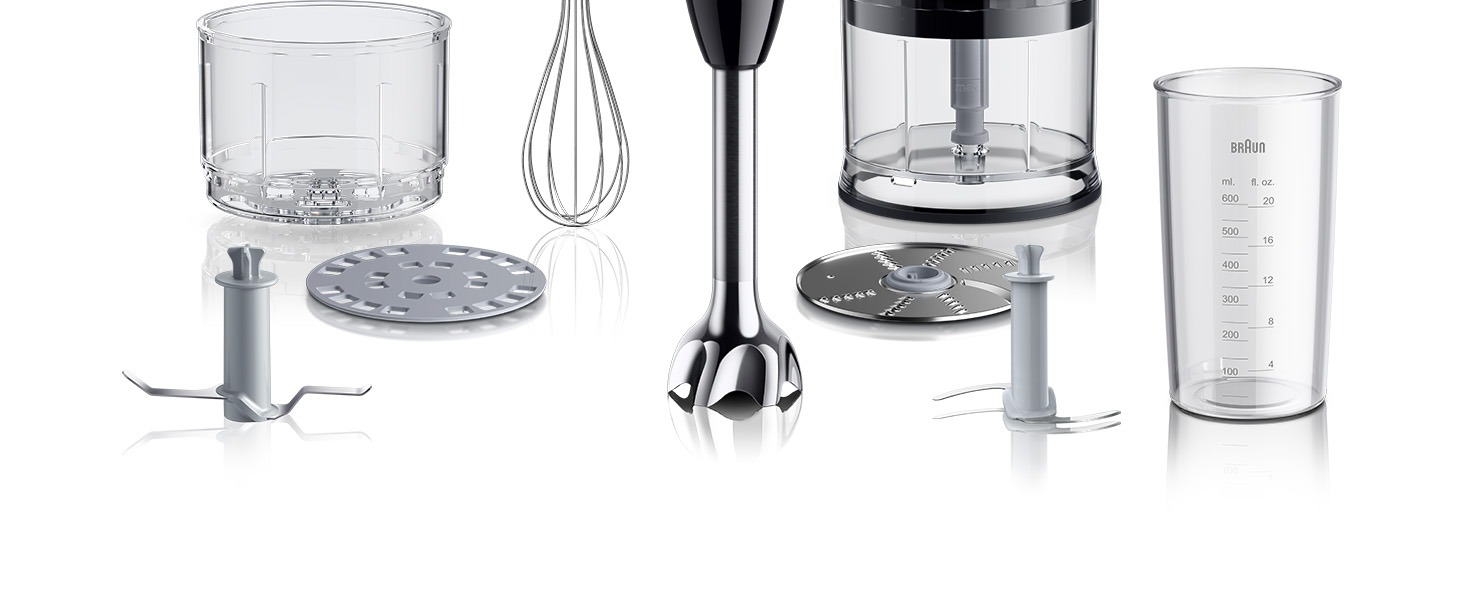 Блендер занурювальний Braun MultiQuick 5 MQ 50236 (білий, 1000 Вт) – з насадками, 21 швидкість, Turbo, нержавіюча сталь, EasyClick, SplashControl