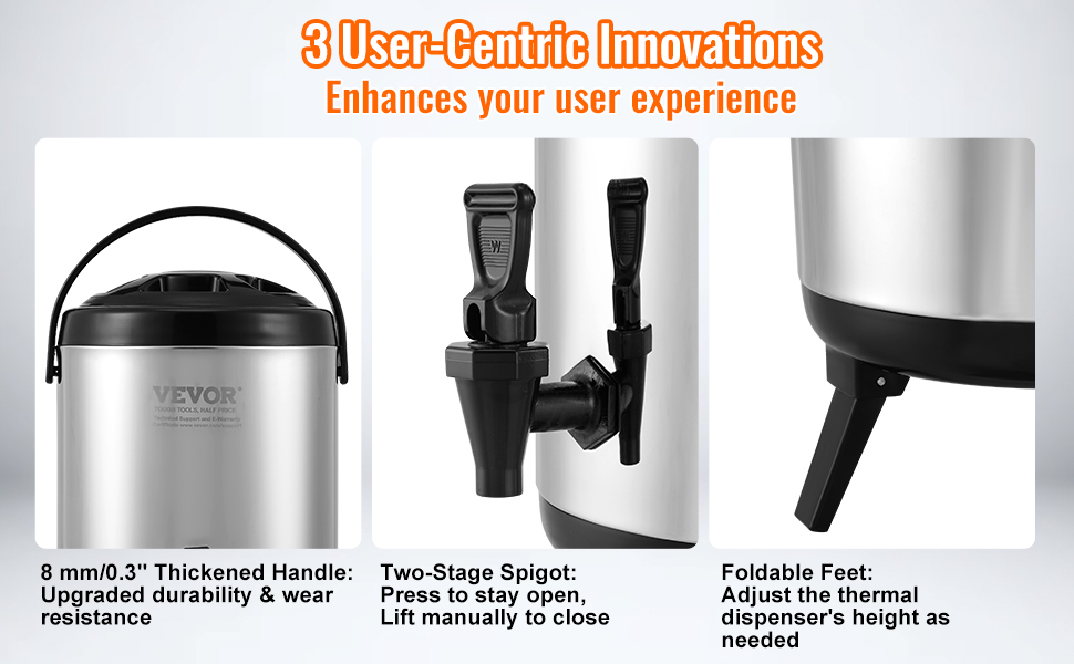 Диспенсер для гарячих та холодних напоїв VEVOR 17.2 л, нержавіюча сталь. Диспенсер для води, кави, молока, соку. Ізотермос 7.6 л
