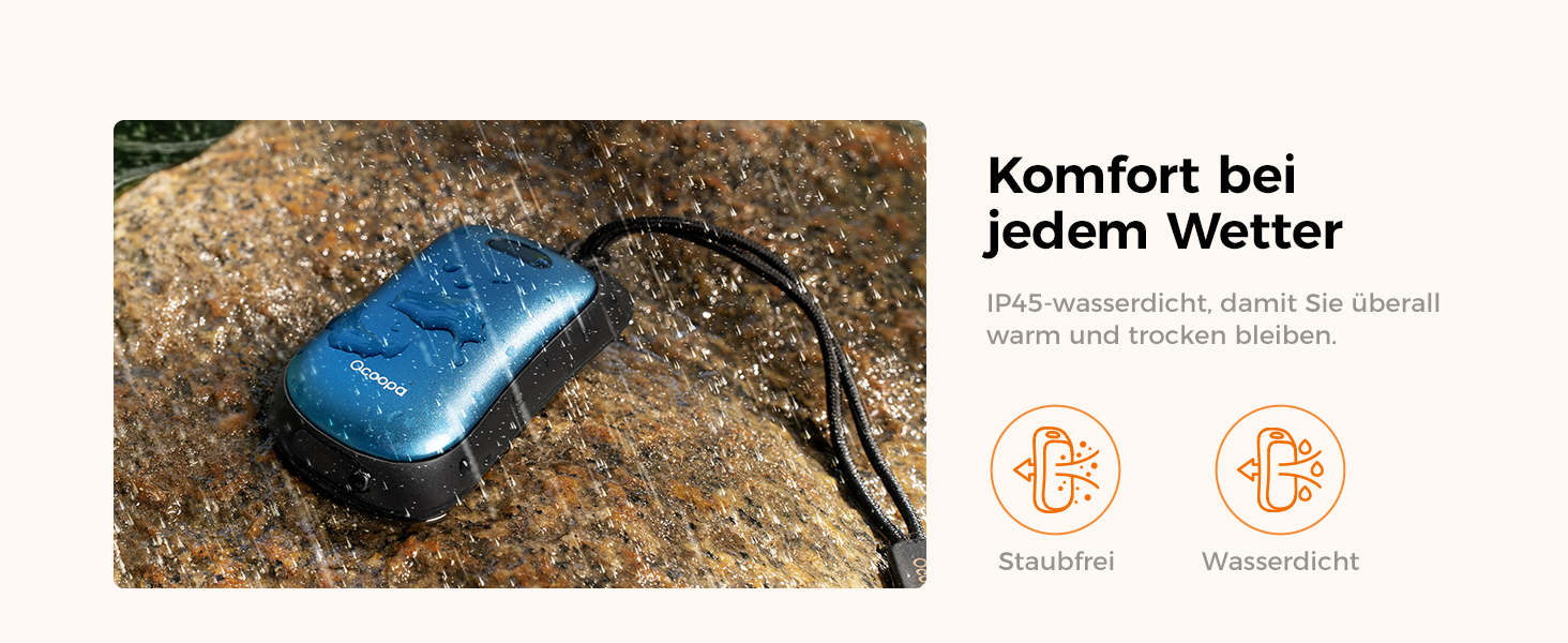 Електричні грілки для рук OCOOPA, 2 шт., водонепроникні (IP45), ергономічні, 18 годин тепла, портативні, для активного відпочинку, гольфу, кемпінгу, морської синьої