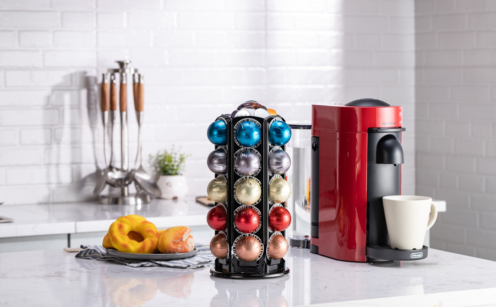 Тримач для капсул кави Bagoo для Nespresso Vertuo Line з центральним сховищем для додаткових капсул (56+)