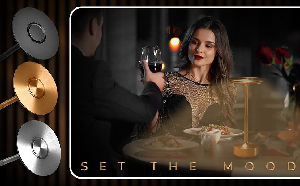 LED настільна лампа ELYSIA з акумулятором, диммування, бездротова, сенсорне управління, для дому та вулиці [IP54], тепле світло [2200K-2700K-3200K], USB-C, перезарядна, алюміній, золота