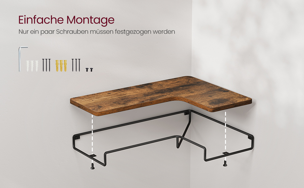 Набір кутових настінних полиць VASAGLE у стилі лофт, L-подібні полиці для вітальні, спальні та кухні, вінтажний коричневий та чорний, 2 шт. (LLS831B01)