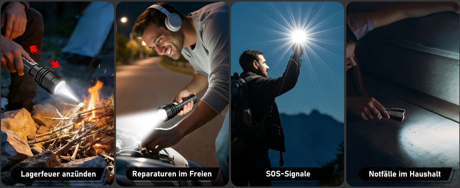 Потужний тактичний ліхтарик Shadowhawk LED 1 000 000 Лм, 50Вт, акумулятор 6000mAh, дальність 1000м, LCD-дисплей, функція розпалювання вогню, чорний — для кемпінгу та виживання