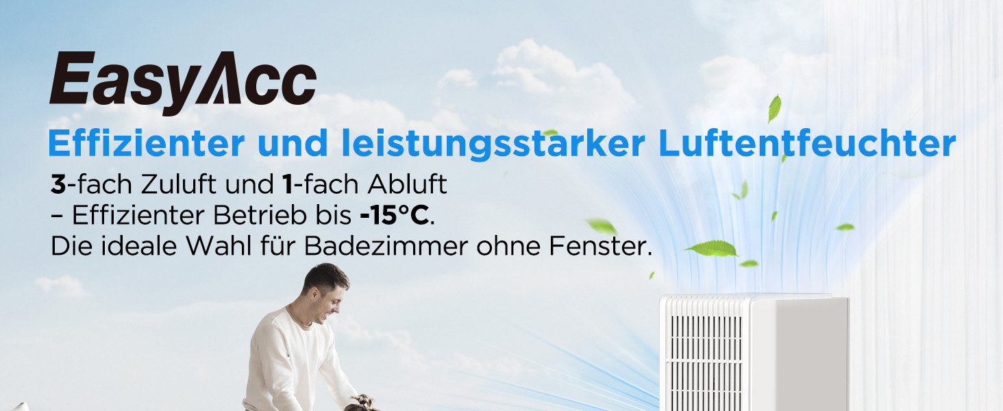 EasyAcc Електричний осушувач повітря 2000 мл, 1.3 л/день, для приміщень до 30 м², захист від цвілі та вологи, 270° циркуляція повітря, ефективне осушення при температурі нижче 15°C, для підвалу, ванної кімнати, шафи, кремово-білий