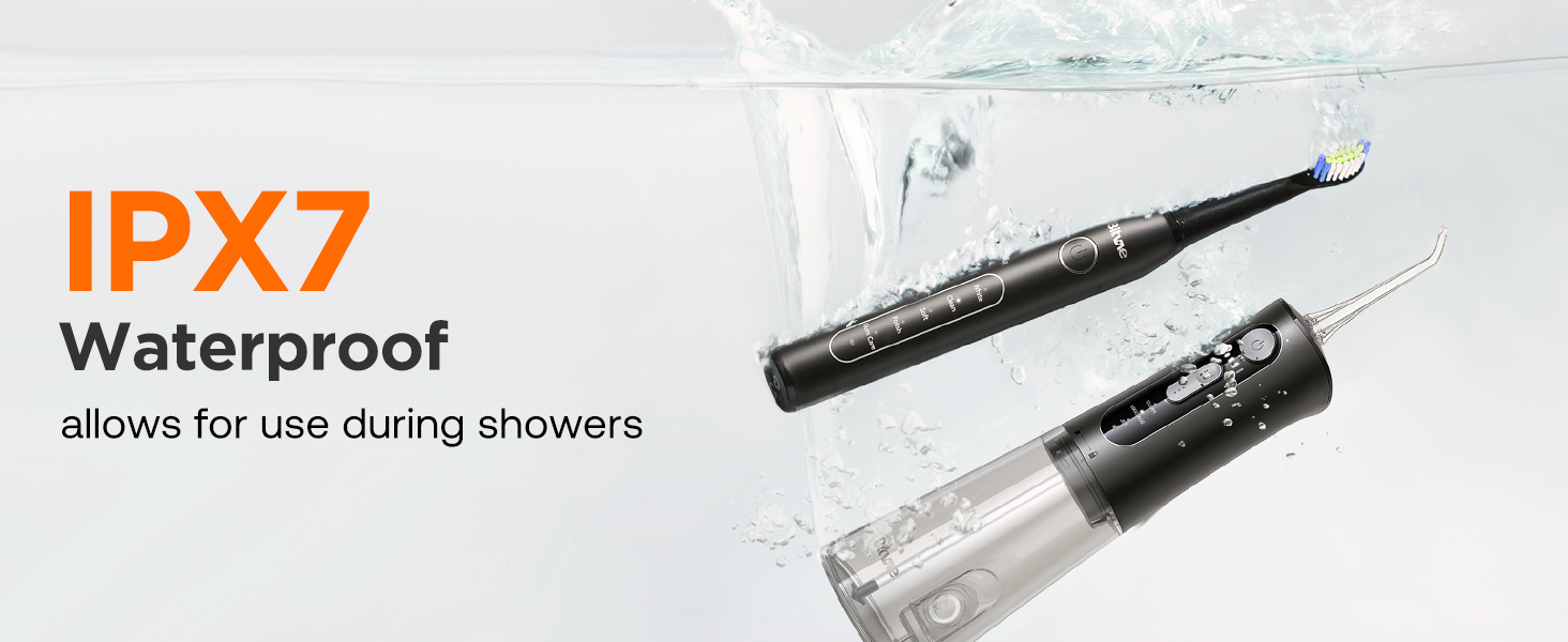 Набір для гігієни порожнини рота Bitvae: мундштук та електрична зубна щітка, 3 режими, 5 рівнів тиску, бездротовий, з 4 насадками для щітки та 4 насадками для мундштука, чорний