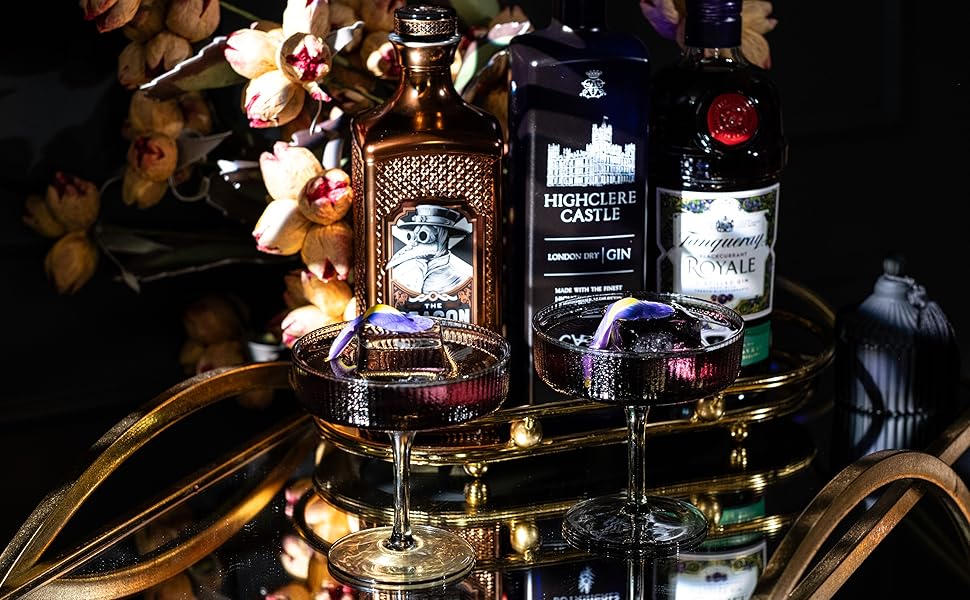 GLASSIQUE CADEAU Набір келихів для коктейлів та шампанського, 4 шт., 200 мл, арт-деко, димчасто-сірий кришталь