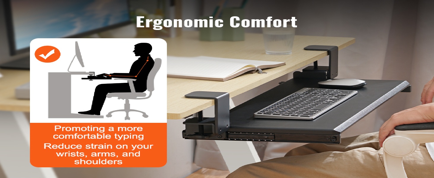 Висувна платформа для клавіатури VEVOR під стіл, 680 x 280 мм, з міцною C-клемою, для дому та офісу