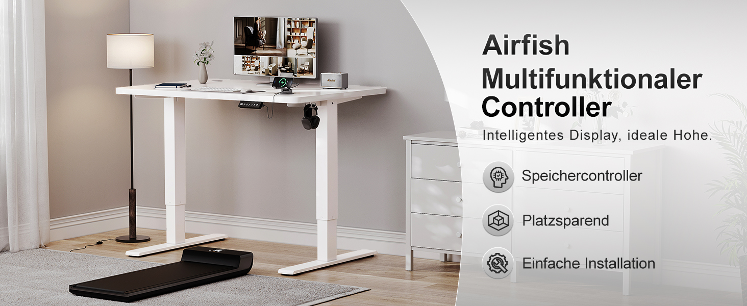 Дитячий електричний стіл Airfish, 80x60 см, регулювання висоти, пам'ять, для дому/офісу, білий