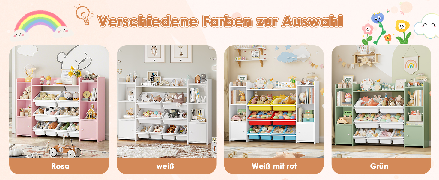 FOREHILL Дитяча полиця з 8 ящиками, дитячий шафа, книжкова полиця для дітей, органайзер для іграшок, меблі для дитячої кімнати, 138,8 x 94,3 x 29,6 см, білий (білий з зеленим)