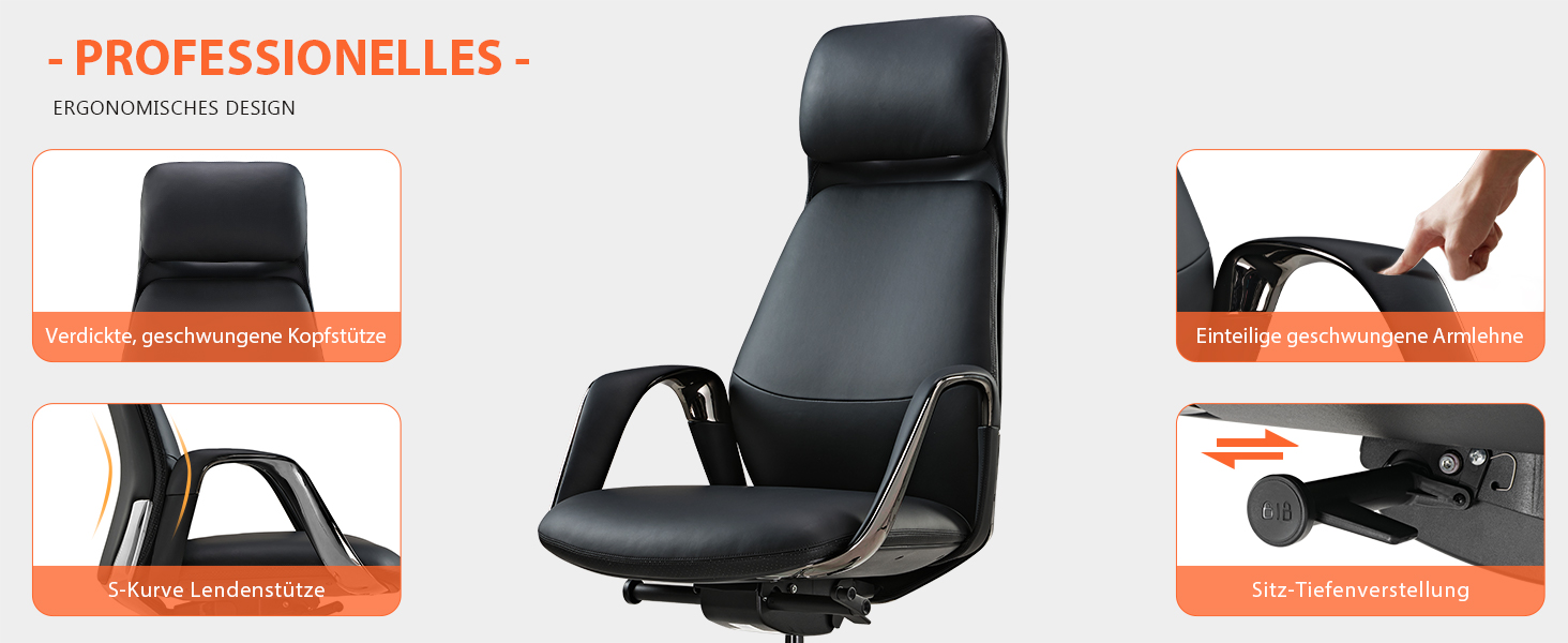 Крісло офісне EUREKA ERGONOMIC з шкіри, чорне: регульоване, ергономічне, для офісу та дому