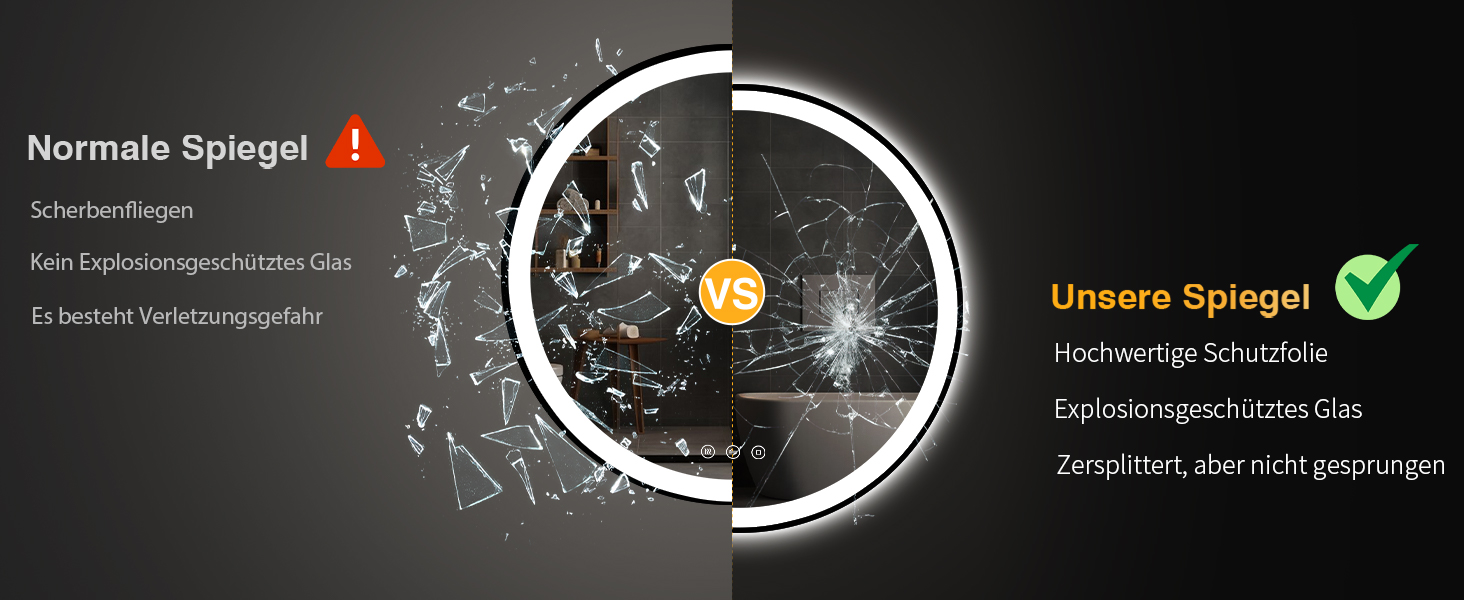 Дзеркало кругле PESENXAN 70см з підсвічуванням та чорним каркасом. Антизапарник, регулювання яскравості, 3 кольори світла, LED, сенсорне управління, функція пам'яті. Розміри: 70x70 см