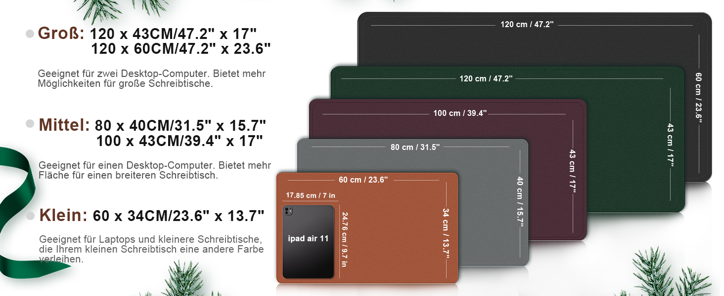 Двостороння шкіряна підкладка на стіл 120x60 см, водонепроникний захисний килимок для робочого столу з замшею (Чорний)