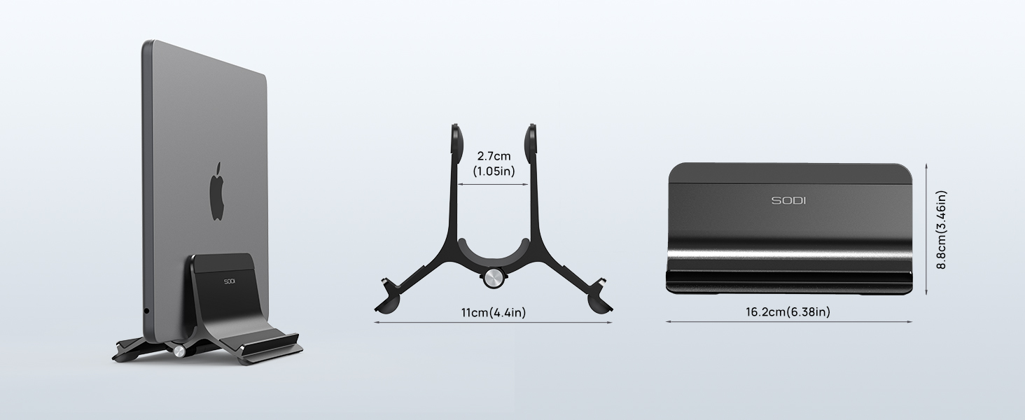 Підставка для ноутбука SODI вертикальна, автоматична, алюмінієва, чорна. Захист для MacBook Pro/Air, ноутбуків, планшетів, телефонів