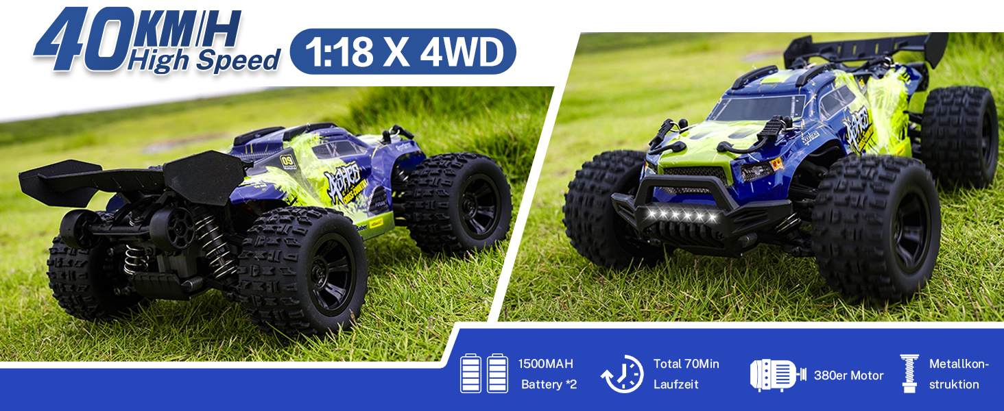 RC Автомобіль YONCHER 18101 1:18 4WD, 40 км/год, для дітей та дорослих, позашляховик, монстр-трак, 2 акумулятори, 70+ хв роботи