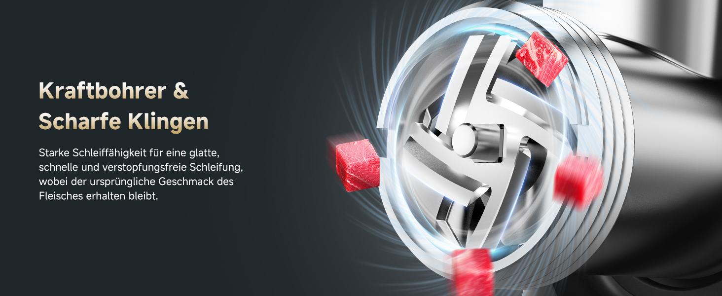 М'ясорубка електрична AAOBOSI 3-в-1, 2800 Вт, нержавіюча сталь: з насадками для ковбас та кубебе, 2 ножі, 3 решітки для дому