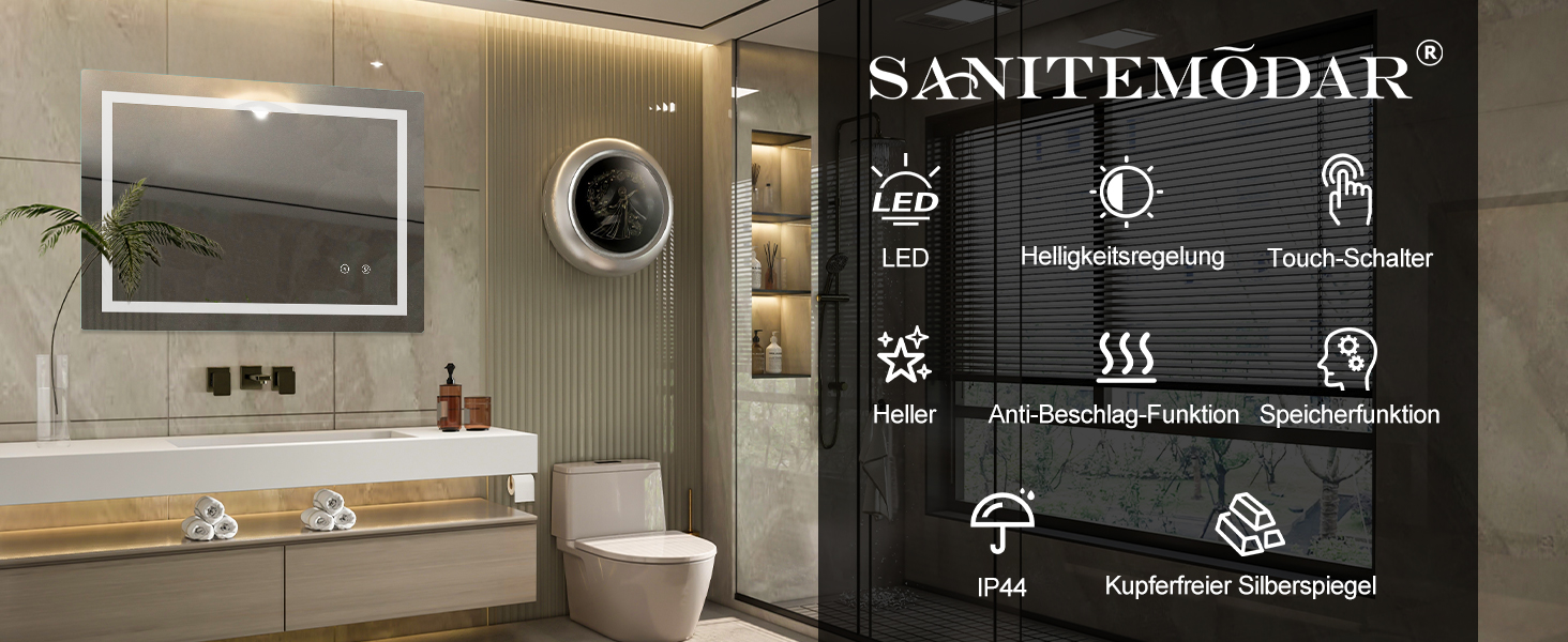 Дзеркало для ванної кімнати Sanitemodar LED 50x70 см з підсвічуванням, антизапар, сенсорне керування