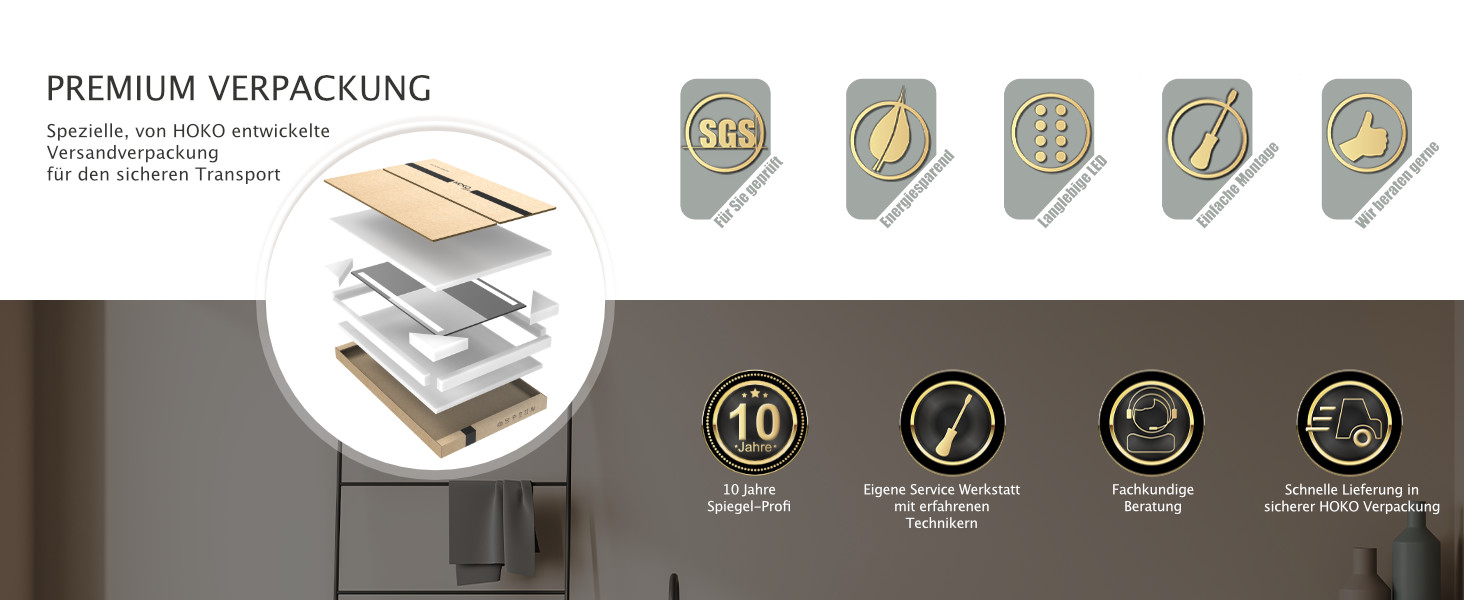 Дзеркало для ванної кімнати HOKO LED Texas 60x80 см з підсвічуванням, підігрівом проти запотівання та чорним металевим каркасом. Можливість монтажу HOCH+QUER. Сенсорне управління, перемикання світла 2700-6500K (тепле, холодне, нейтральне біле світло).