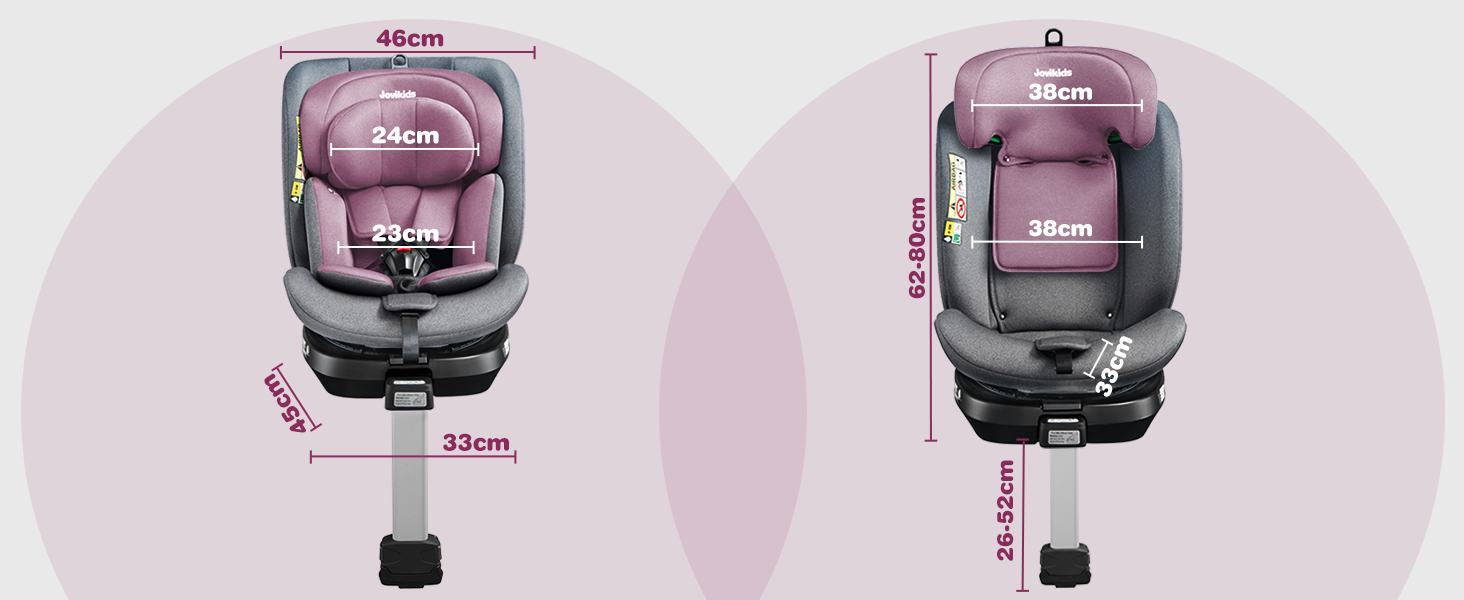 Дитяче автокрісло, що обертається на 360 Jovikids, з ISOFIX, i-Size (ECE R129) Дитяче автокрісло групи 01/2/3 Автокрісло, звернене проти напрямку руху, з функцією відкидання та знімним навісом (40-150 см, 0-36 кг, 0-12 років) (рожевий)