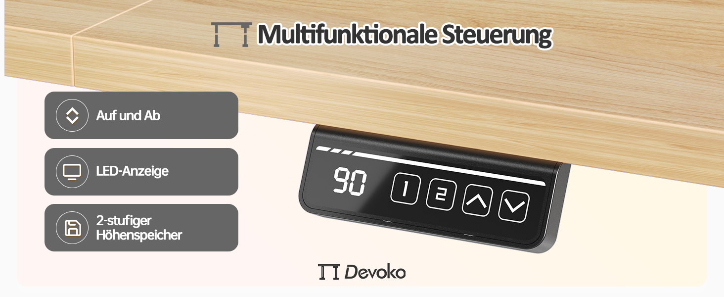 Електричний регульований стіл Devoko 120x60 см: офісний, для комп'ютера, з пам'яттю висоти, стоячий, бежевий