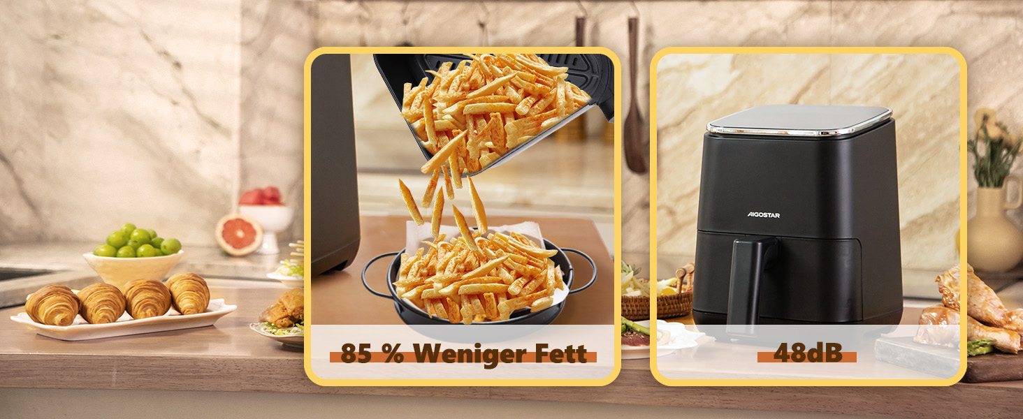 Аерофритюрниця Aigostar Dot 2Л: Airfryer з LED-сенсорним екраном, 8 програмами, 1200W, регулюванням температури та таймером, антипригарне покриття, BPA-free
