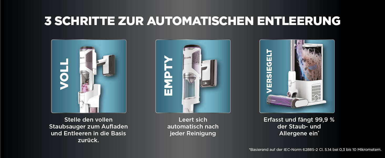 Shark акумуляторний пилосос Clean & Empty з базою самостійного очищення, до 40 хв роботи, бездротовий, для шерсті тварин, килимів та твердих підлог, з LED-підсвічуванням, тихий, білий/блакитний, BU3521EU