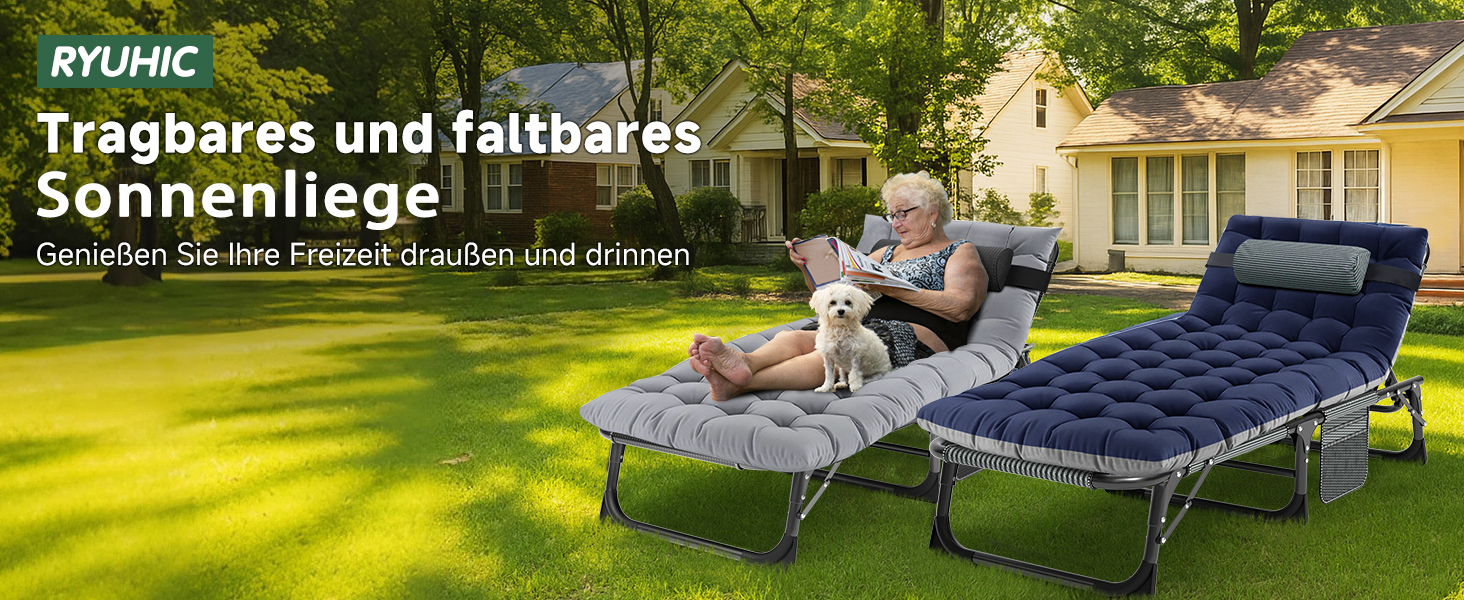 Складаний лежак для саду, 200 кг, з матрацом та підголівником, для балкону, саду, кемпінгу, блакитний