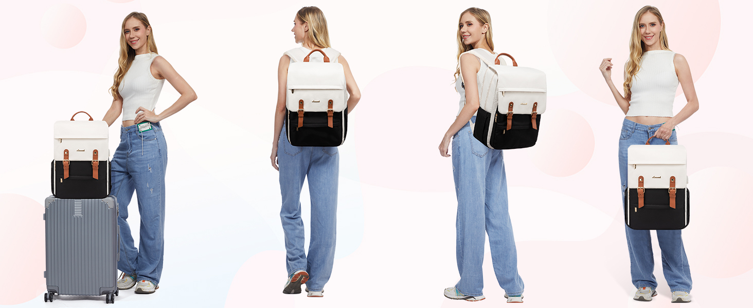 LOVEVOOK Рюкзак для жінок, рюкзак для ноутбука 15.6 дюймів, водонепроникний, для роботи, навчання, подорожей, стильний, бежевий & кавовий колір