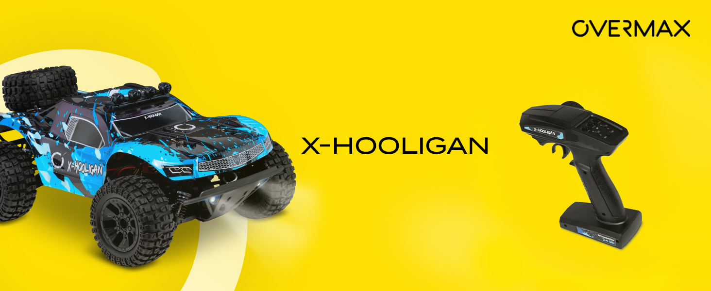 Overmax Hooligan RC 1:10 - Повнопривідний радіокерований автомобіль 35 км/год, 100 м, 2x1800 mAh, IPX5, LED, Металевий привід