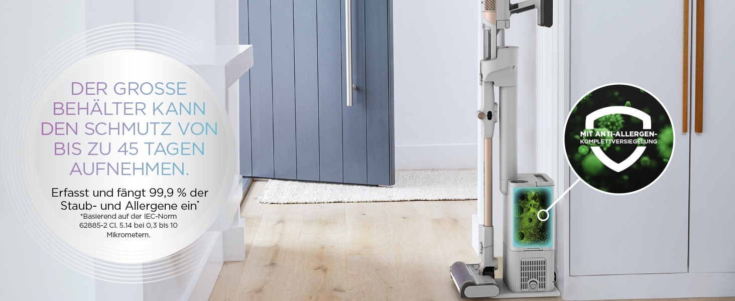 Shark акумуляторний пилосос Clean & Empty з базою самостійного очищення, до 40 хв роботи, бездротовий, для шерсті тварин, килимів та твердих підлог, з LED-підсвічуванням, тихий, білий/блакитний, BU3521EU