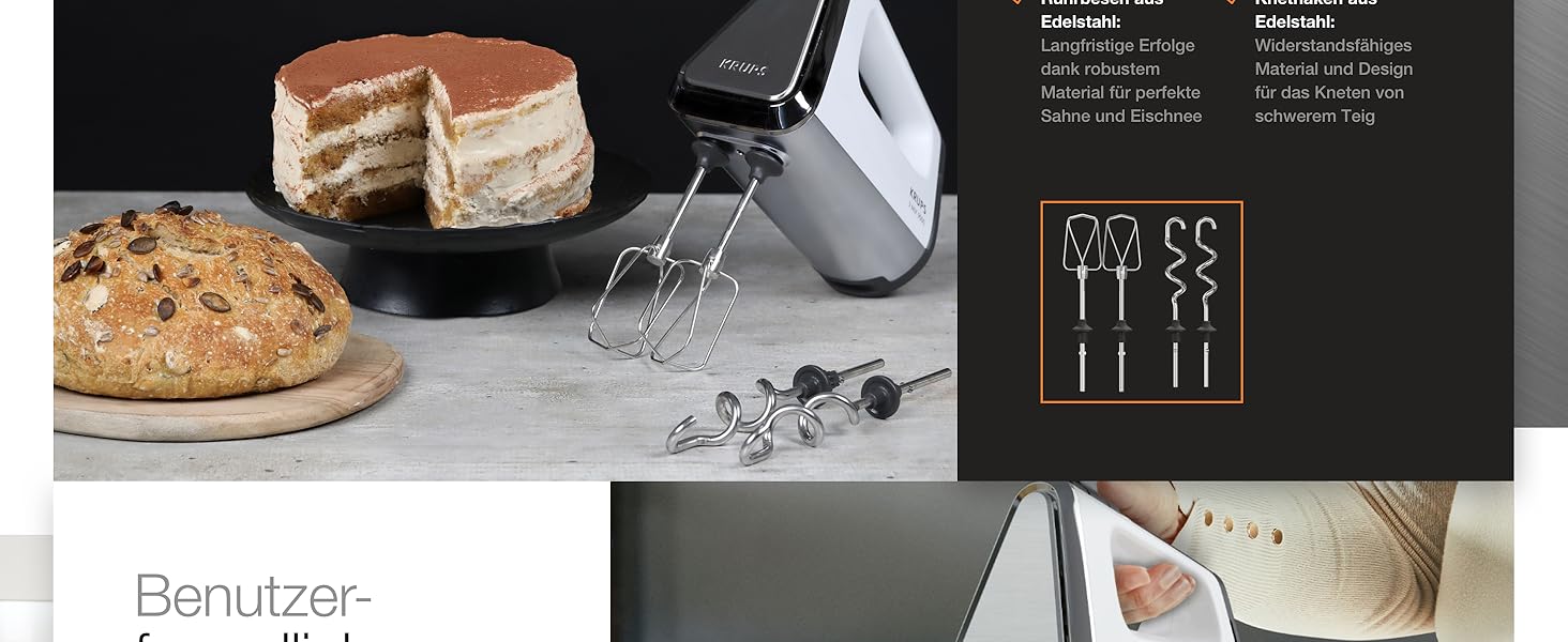 Міксер ручний Krups 3Mix 9000, 750 Вт, білий - з насадками для збивання та тіста