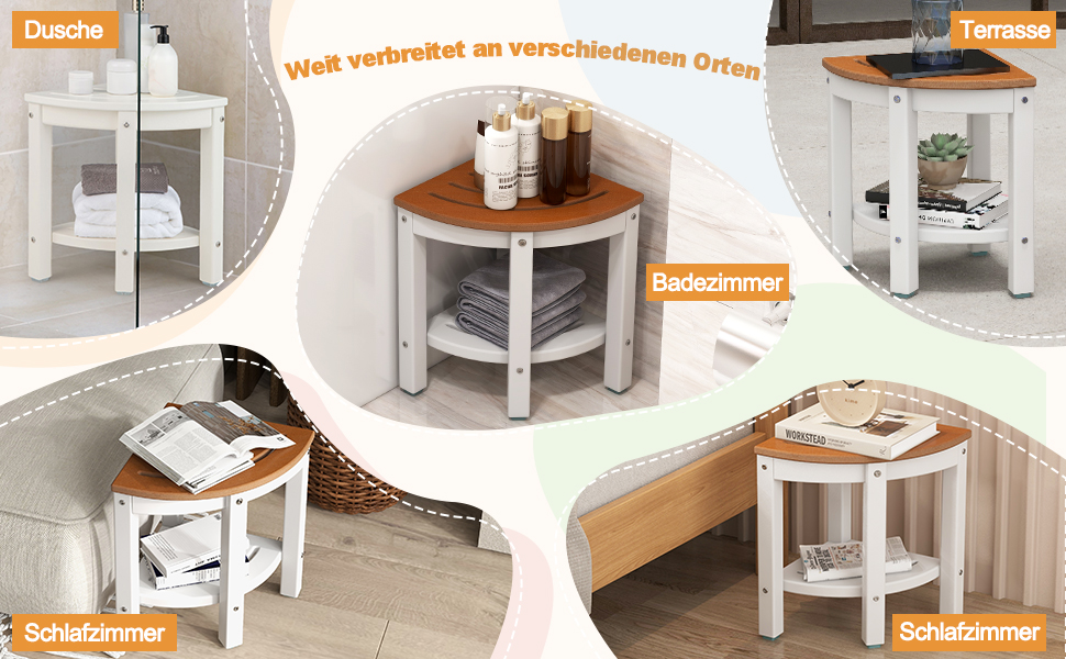 Лавка для душу Costway з поличкою, коричнево-біла, 32.5x32.5x43.5 см, до 165 кг