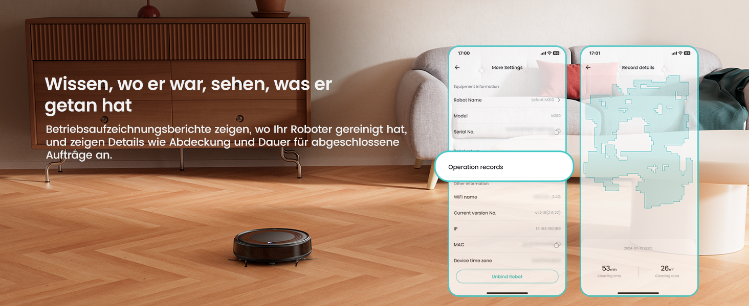 Робот-пилосос LEFANT M310: потужність 4500Pa, 180 хвилин роботи, 4 режими, Wi-Fi, керування через додаток та Alexa, для тварин та твердих підлог