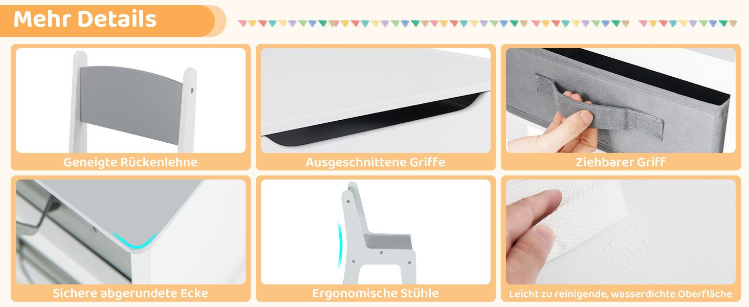 Детский стол со стульями COSTWAY 3 в 1, деревянная мебель для детей от 3 лет с откидной столешницей, полкой и ящиками