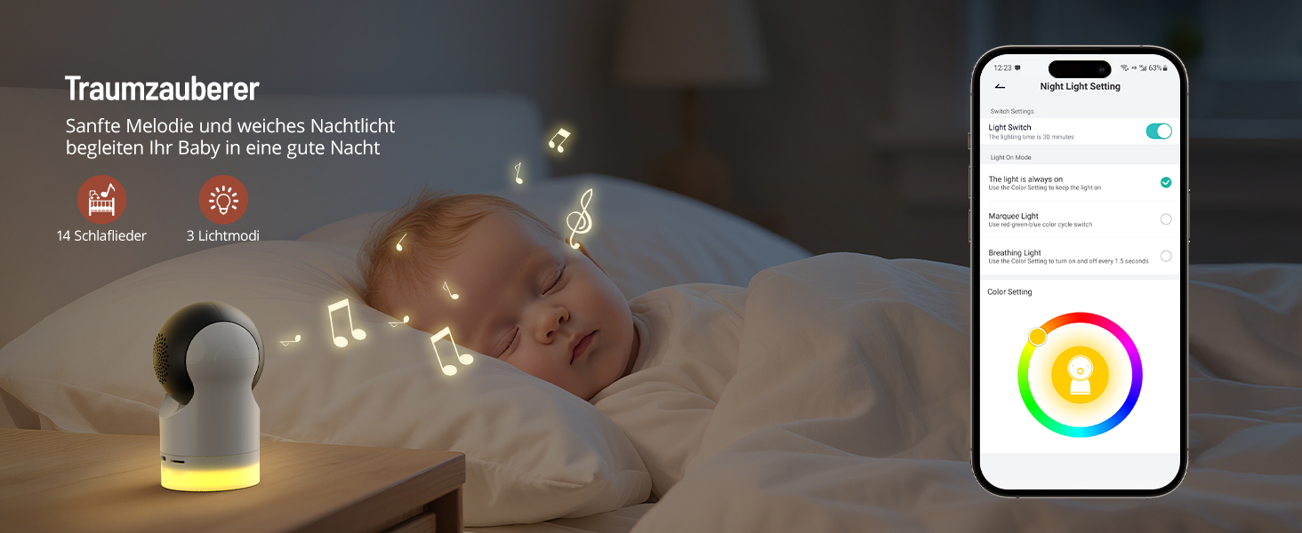 Відеоняня PARIS RHÔNE з 2 камерами, WiFi, 2K UHD, нічник, датчик руху/плачу, контроль температури та вологості, колискові