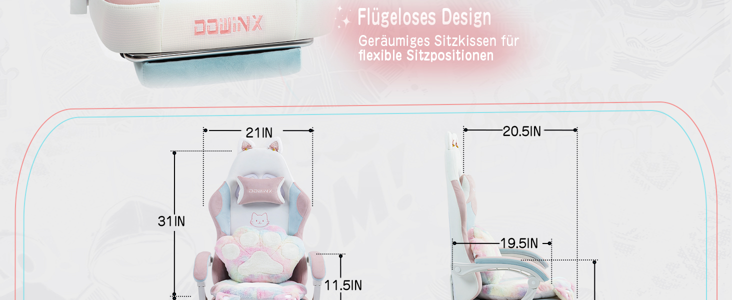 Ігровий крісло Dowinx з підніжкою, ергономічний геймерський крісло для ПК, комфортний крісло для геймерів, рожево-білий