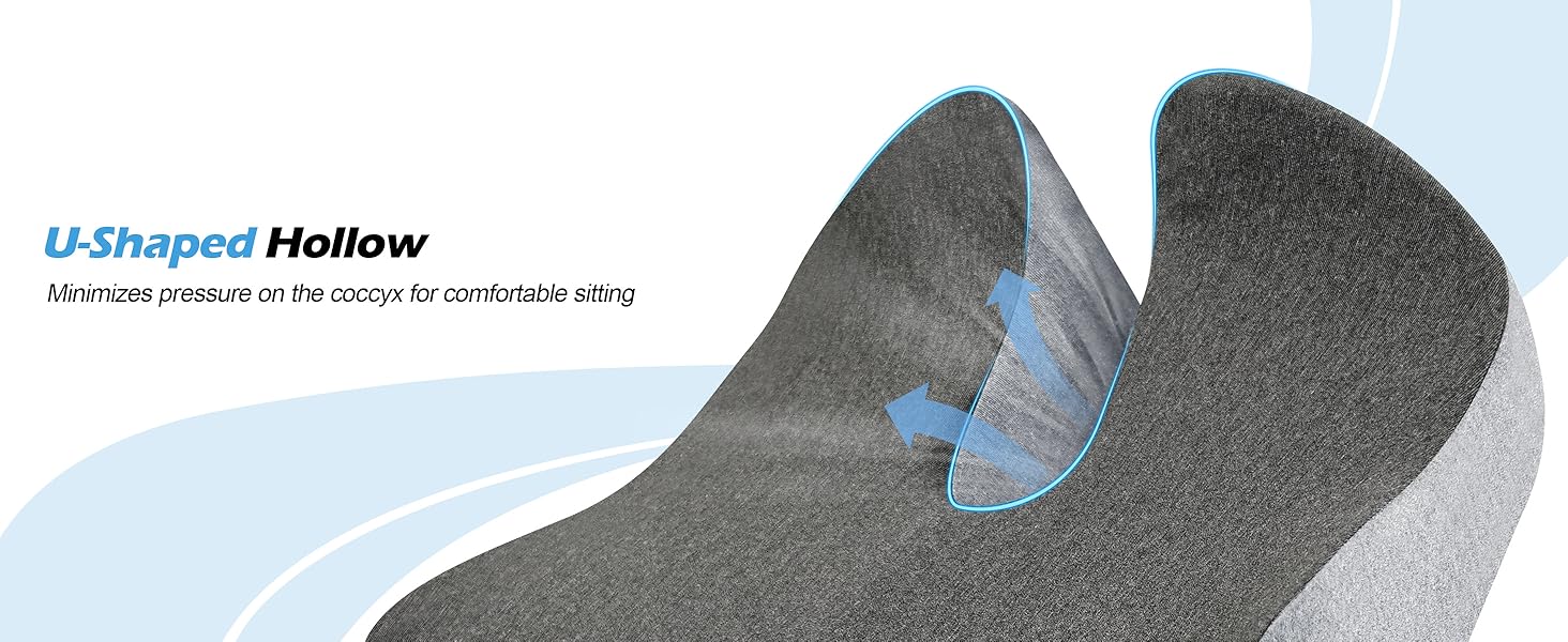 Подушка для офісного крісла Lofty Aim з Memory Foam: ергономічна, для куприка, при болях в спині та сідницях, для офісу, авто, літака, інвалідного візка – чорний та сірий