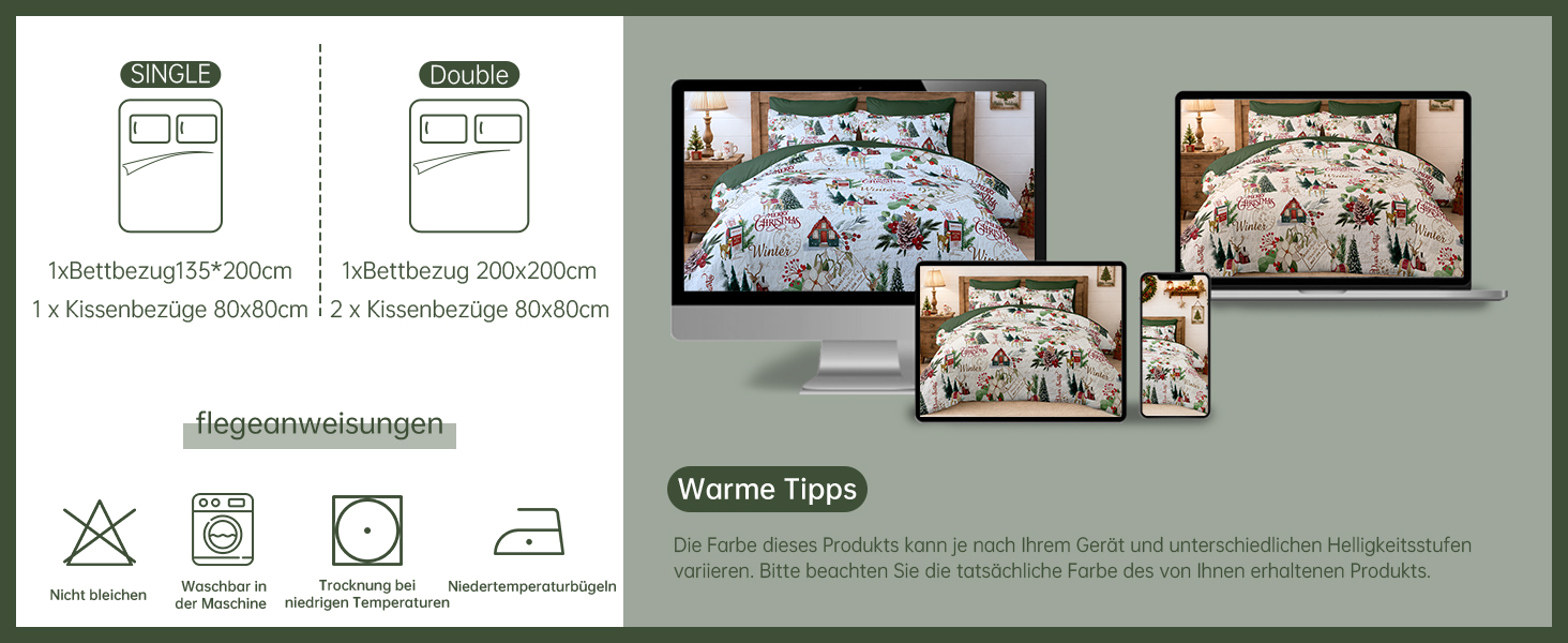 Комплект зимової постільної білизни WONGS BEDDING з новорічним принтом (Ялинка), мікрофібра, 2 предмети: підковдра 135x200 см та наволочка 80x80 см