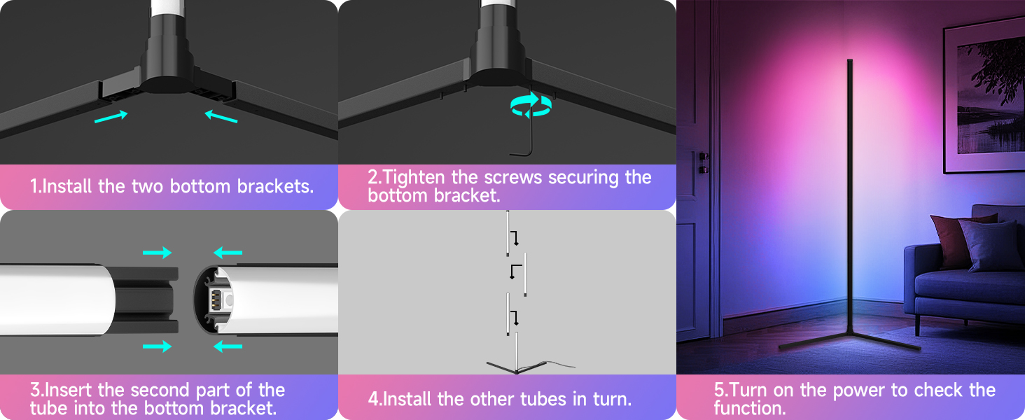 Світлодіодний торшер RGB з кутовим освітленням, керуванням зі смартфона та пультом, синхронізація з музикою, 16 млн кольорів для спальні, ігрової кімнати