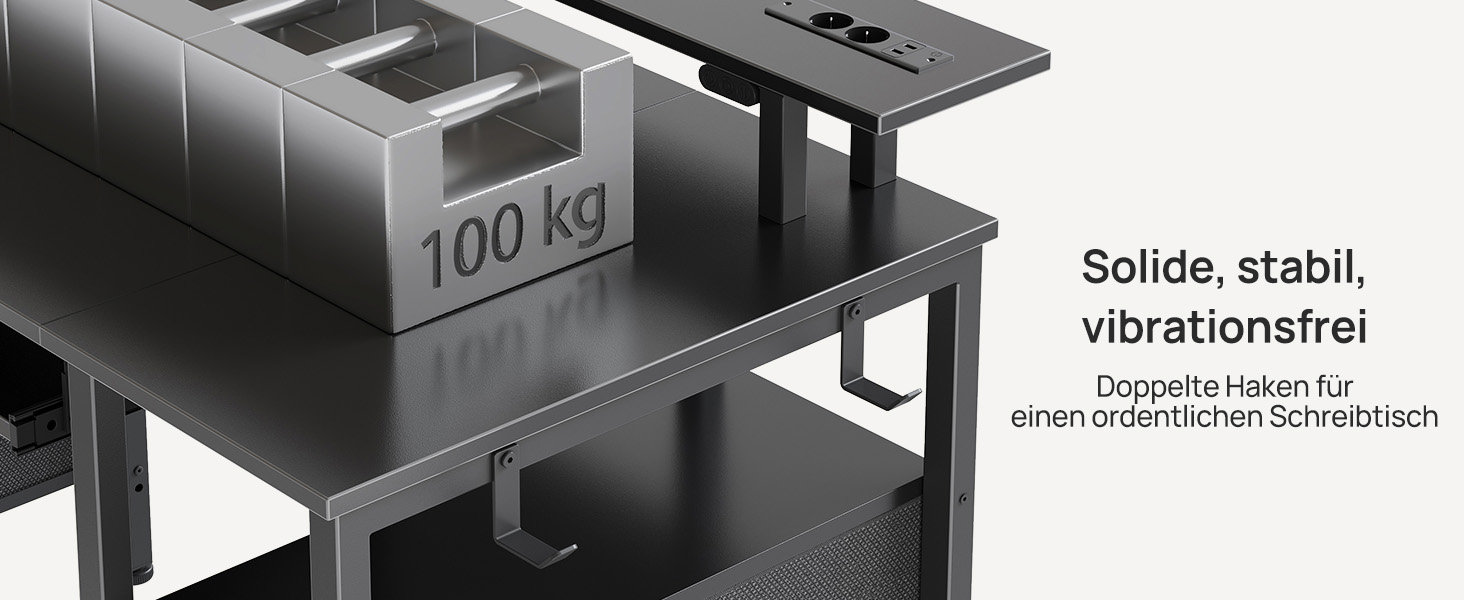 Комп'ютерний стіл Rolanstar з ящиками, 120x47 см, ігровий стіл з розеткою, LED-підсвітка та підставка для монітора, стіл для дому, офісу, вітальні, білий (чорний)