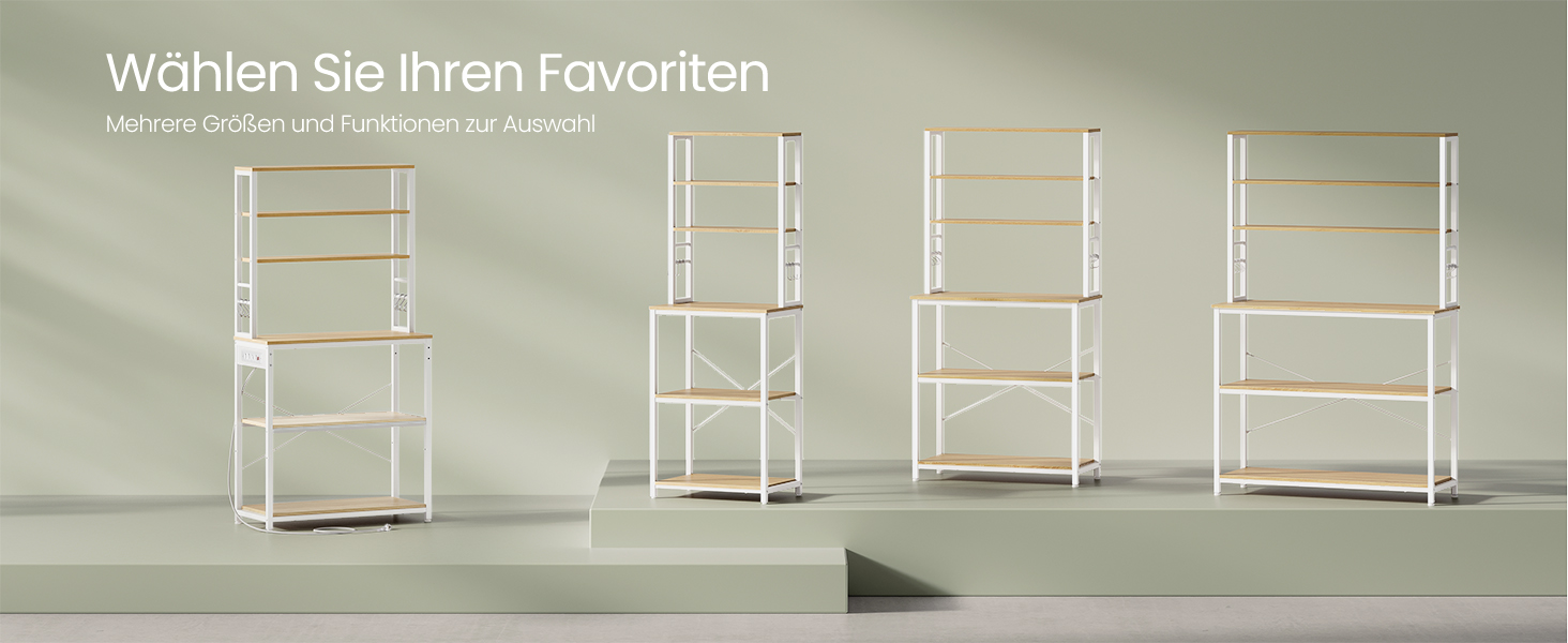 Полична шафа VASAGLE для кухні з розетками, мікрохвильова шафа, 6 полиць, 6 гачків, сталевий каркас, 40 x 80 x 167 см, вінтажний колір, KKS119K06