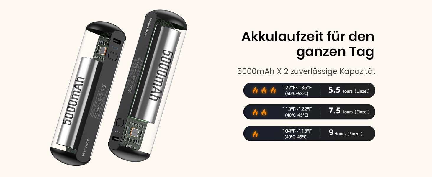 Електричні грілки для рук Warmco 2 шт., 10000 мАг, багаторазові, 3 режими нагріву, портативна батарея-грілка, чорний