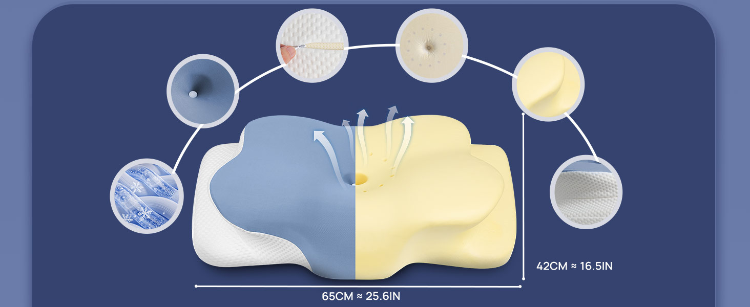 Ергономічна подушка для шиї MULISOFT з ефектом пам'яті (Memory Foam), форма метелика, розмір M, синя