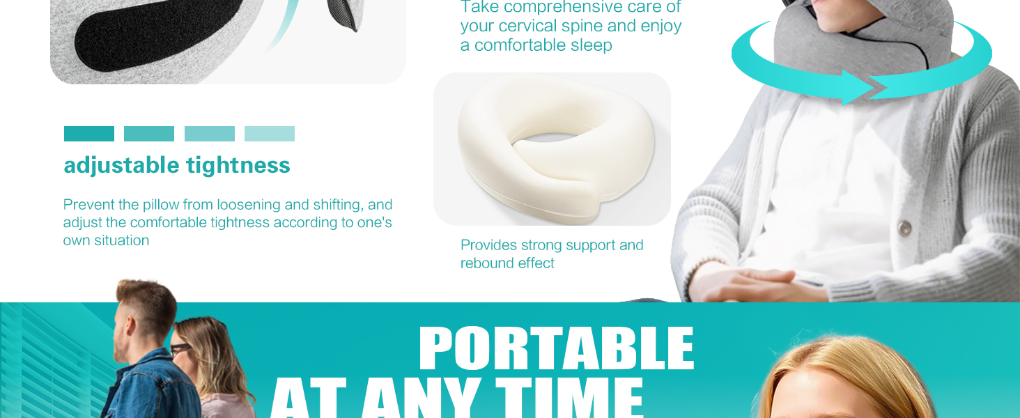 Подорожня подушка для шиї з ефектом пам'яті (Memory Foam) з капюшоном, маскою для сну та берушами — набір для перельотів, авто та поїздів