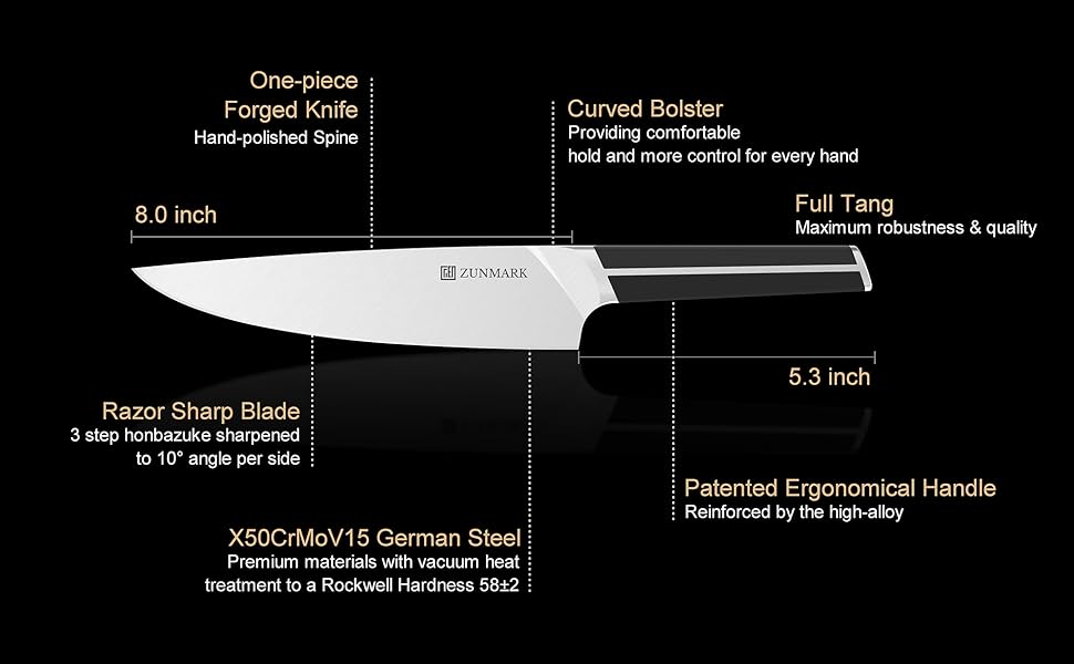 Набір ножів 14 предметів з бруском, кухонний набір ножів з дерев'яним бруском, леза з німецької сталі X50CrMoV15 (шеф-ніж, сантоку, ніж для стейка, ніж для овочів, ножиці). Чорний колір.