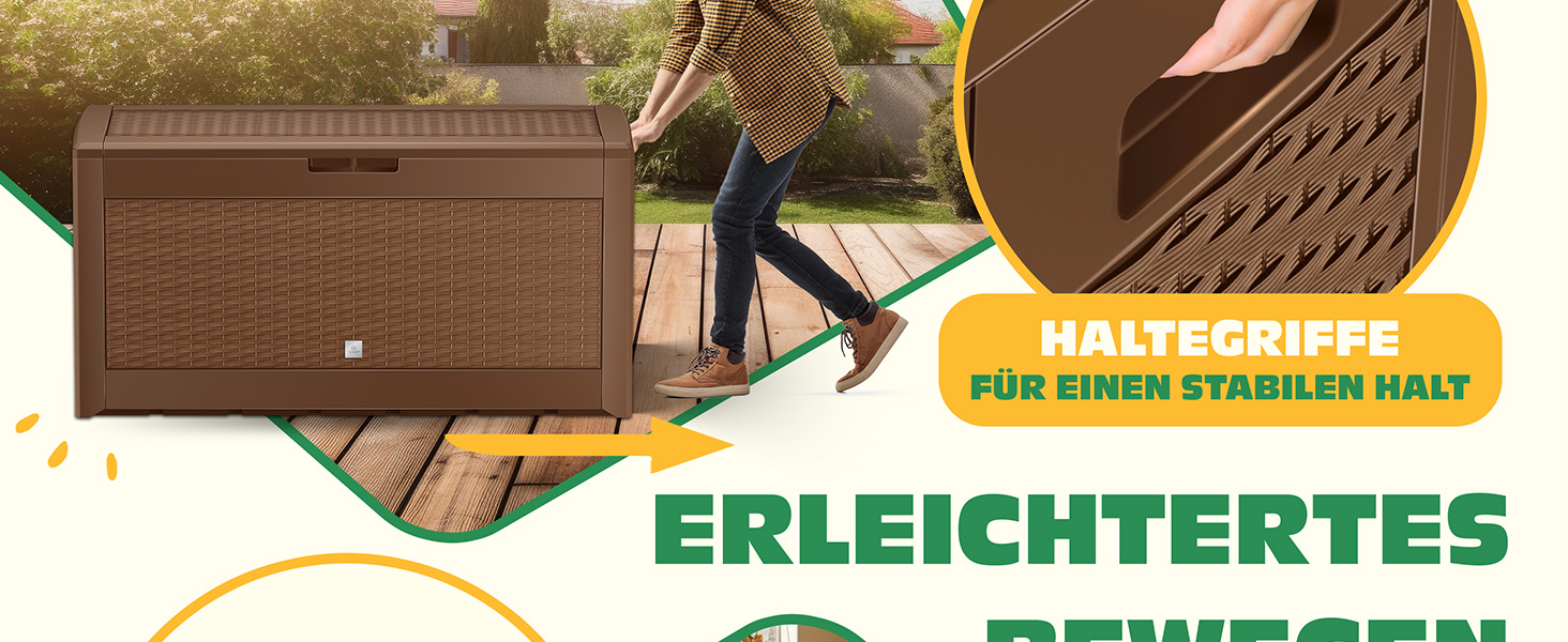 Скриня для подушок KESSER 310л з роликами, замком та автоматичним підйомником, антрацит. Садова водонепроникна скриня для зберігання речей, ратан-ефект